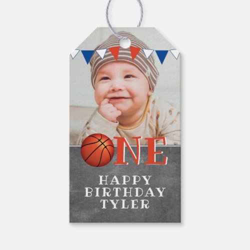 Basketball Ball ONE Chalkboard Photo 1st Birthday  Gift Tags