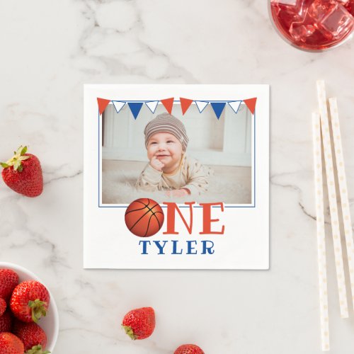 Basketball Ball ONE Photo 1st Birthday Party  Napk Napkins