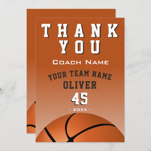 Basketball Ball Orange Sports Thank you Coach Card