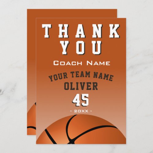 Basketball Ball Orange Sports Thank you Coach Card - Basketball Ball Orange Sports Thank you Coach Card. Basketball thank you coach card with coach name, team name, year, player`s name and number. Great thank you card for the basketball team coach!