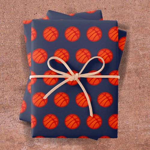 Basketball Ball Pattern Blue Sports  Wrapping Paper Sheets