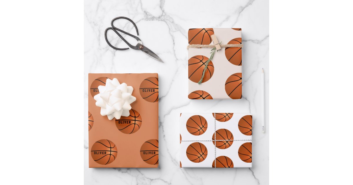 Basketball Ball Pattern Kids Name Birthday Wrappin Wrapping Paper