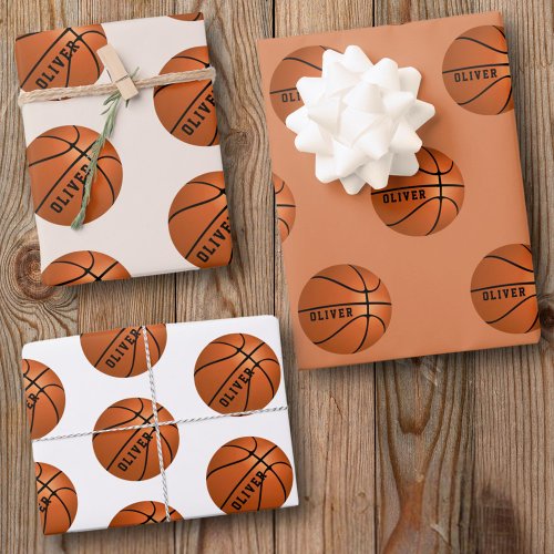 Basketball Ball Pattern Kids Name Birthday Wrappin Wrapping Paper Sheets