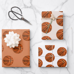 Basketball Ball Pattern Kids Name Birthday Wrappin Wrapping Paper Sheets