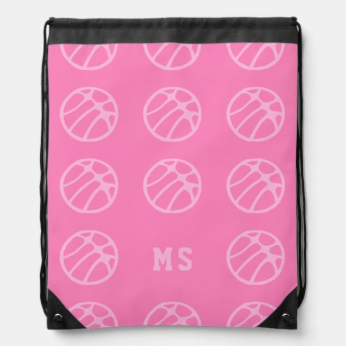 Basketball Ball Pattern Pink Girly Monogram Drawstring Bag - Basketball Ball Pattern Pink Girly Monogram Drawstring bag. Modern and simple pattern with pink abstract basketballs on dark pink background. Great for a girl who loves basketball. Customize with your monogram, name or erase it.