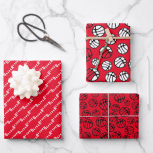 Basketball Ball Pattern Red Name Wrapping Paper Sheets