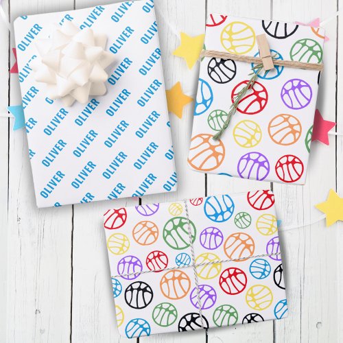 Basketball Ball Pattern Sport Colorful Name Wrapping Paper Sheets