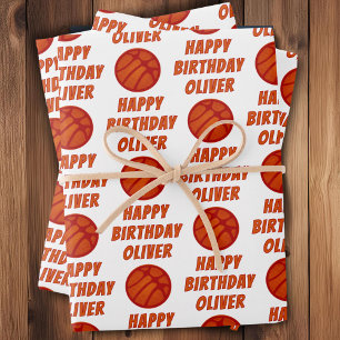 Basketball Ball Pattern Sports Happy Birthday Wrapping Paper Sheets