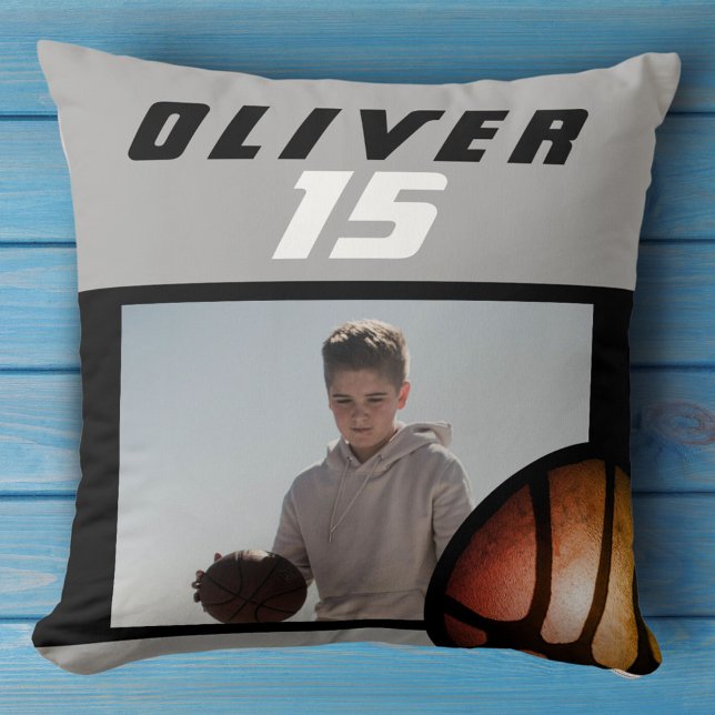 Basketball Ball Photo Age Birthday  Throw Pillow (Creator Uploaded)