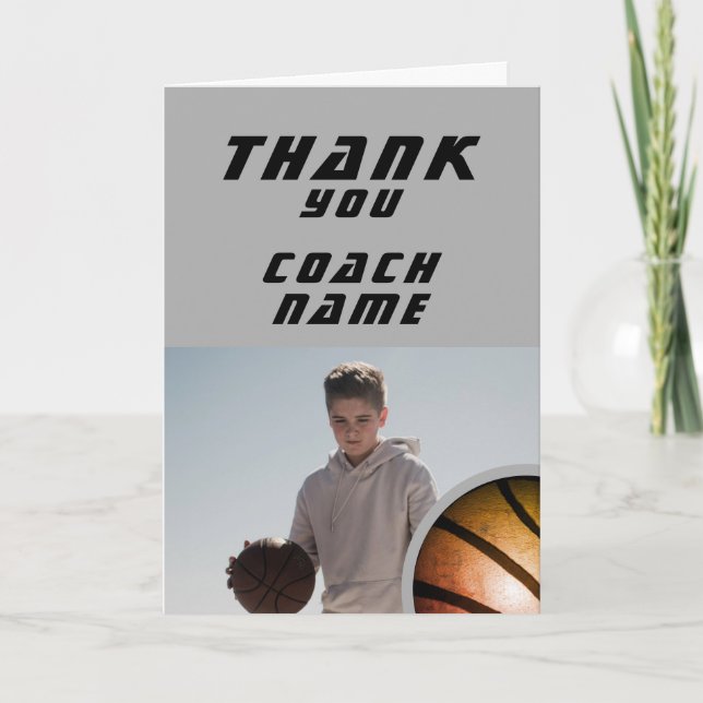 Basketball Ball Photo Coach Thank You Card (Front)