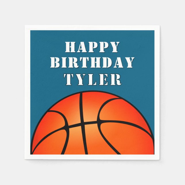 Basketball Ball Photo Happy Birthday Party Napkins (Front)