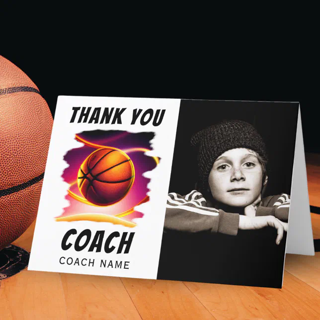 Basketball Ball Photo Thank you Coach Card | Zazzle