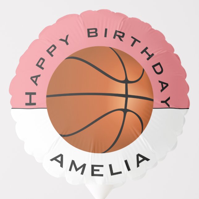 Basketball Ball Pink Name Happy Birthday Party Balloon (Front)