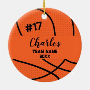 Basketball Ball Player   Custom Name Number & Team Ceramic Ornament