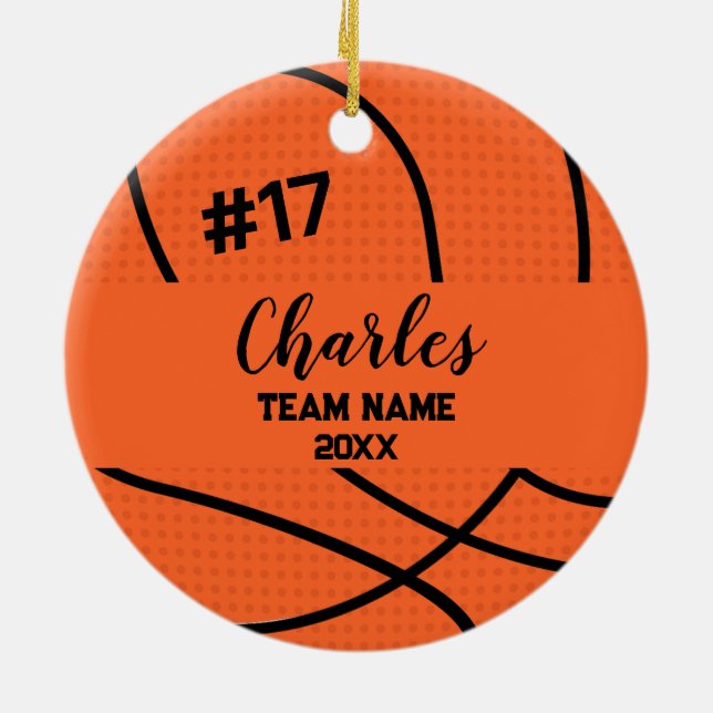 Basketball Ball Player | Custom Name Number & Team Ceramic Ornament (Back)