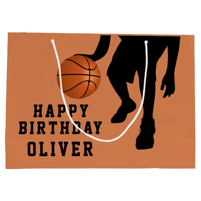 Basketball Ball Player Kids Name Birthday Large Gift Bag (Back)
