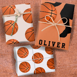 Basketball Ball Player Kids Name Birthday Wrapping Paper Sheets