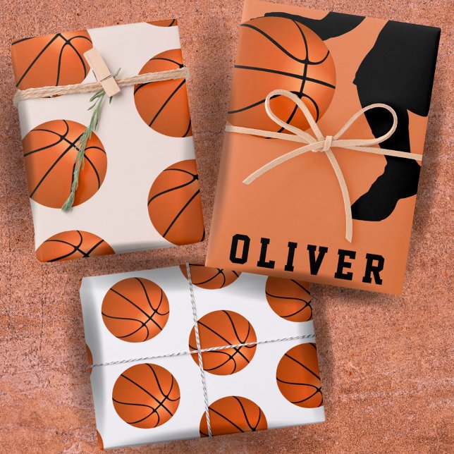Basketball Ball Player Kids Name Birthday Wrapping Paper Sheets (Creator Uploaded)