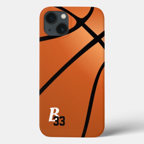 Basketball Ball Player Number Monogram Sports iPhone 13 Case