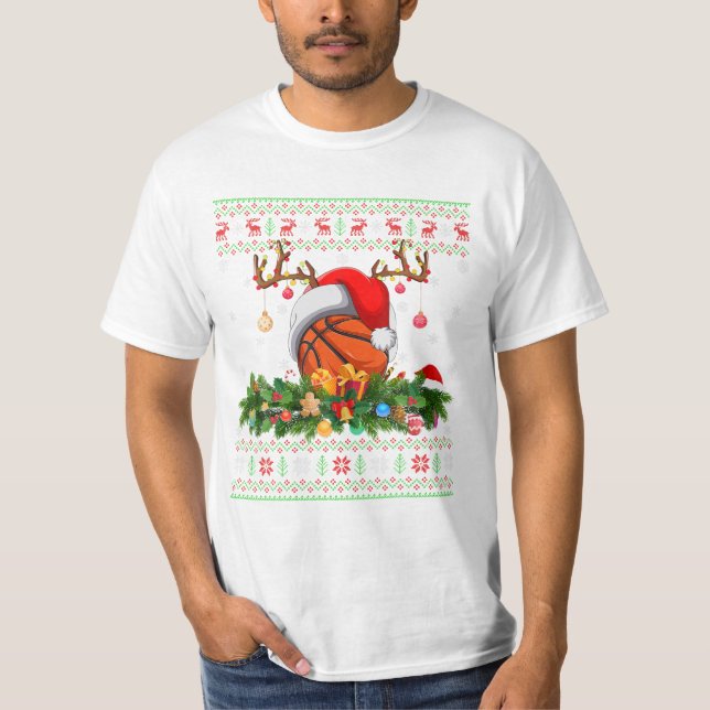 Basketball Ball Raindeer Hat T-Shirt (Front)