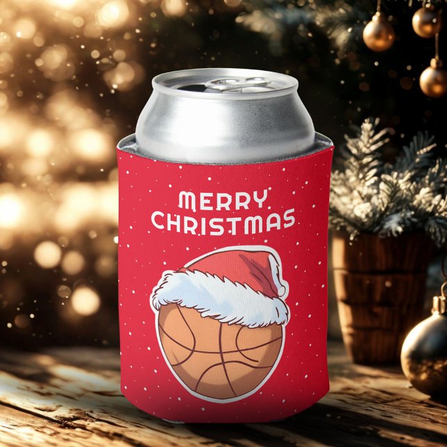 Basketball Ball Red Santa Hat Merry Christmas  Can Cooler (Creator Uploaded)
