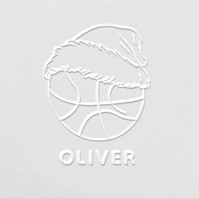 Basketball Ball Red Santa Hat Name Christmas Embosser (Design)