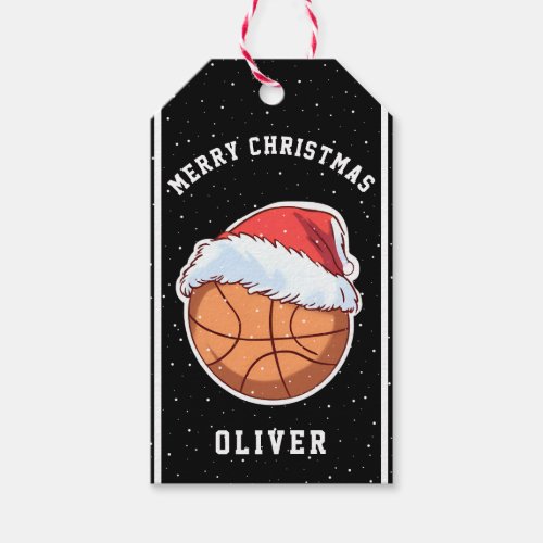 Basketball Ball Santa Hat Name Merry Christmas  Gift Tags