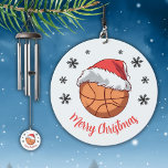 Basketball Ball Santa Hat Snowflake Christmas Wind Chime<br><div class="desc">Basketball Ball Santa Hat Snowflake Merry Christmas Wind Chime. Fun Basketball with a red Santa hat and snowflakes. This personalized sports Christmas chime is perfect for kids and teens. Add your name or erase it.</div>