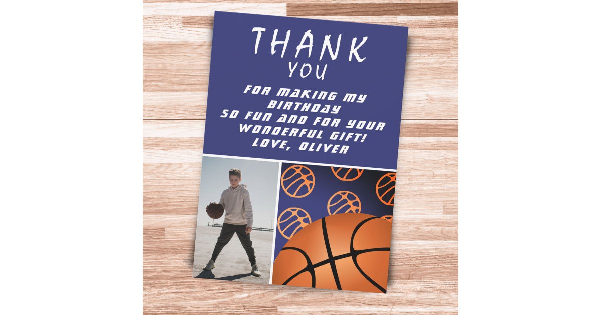 Basketball Ball Sports Birthday Photo Thank You Card | Zazzle