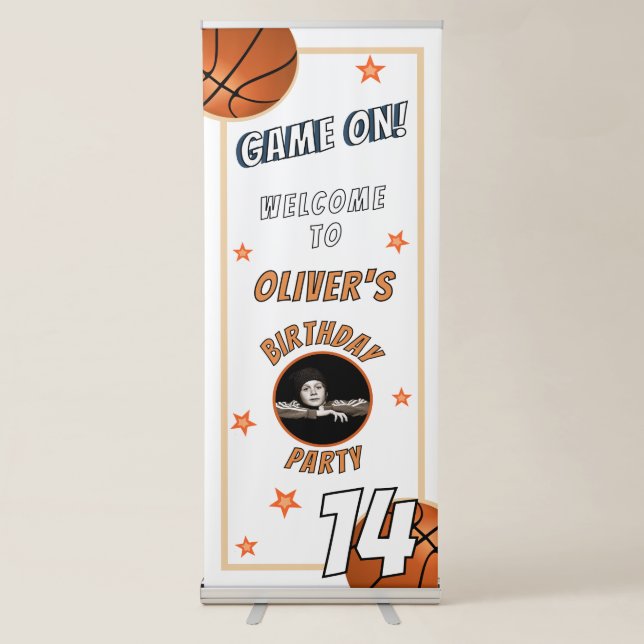 Basketball Ball Sports Birthday Photo Welcome Retractable Banner (Front)