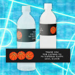 Basketball Ball Sports Birthday Thank you Water Bottle Label<br><div class="desc">Basketball Ball Sports Birthday Thank you Water Bottle Label. The design has 3 basketball balls on a black background,  thank you note and name. Add your child`s name and your thank you note.</div>