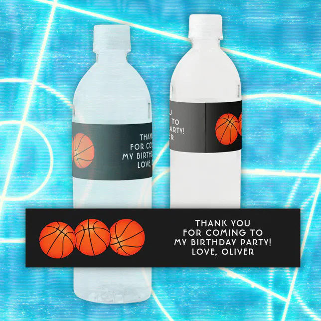 Basketball Ball Sports Birthday Thank you Water Bottle Label | Zazzle