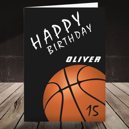 Basketball Ball Sports Black Boys Happy Birthday  Card