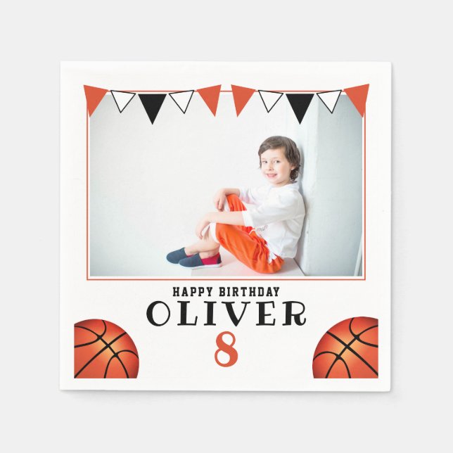 Basketball Ball Sports Boy Photo Birthday  Napkins (Front)