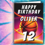 Basketball Ball Sports Happy Birthday  Card<br><div class="desc">Basketball Ball Hoop it up Sports Happy Birthday Card. This modern design has the text "Happy birthday", a custom name, age and a basketball ball on a vivid and vibrant background. The basketball theme makes it perfect for a basketball fan's birthday. Personalize with your name, age and birthday wishes inside...</div>