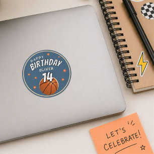 Basketball Ball Sports Happy Birthday Classic Round Sticker