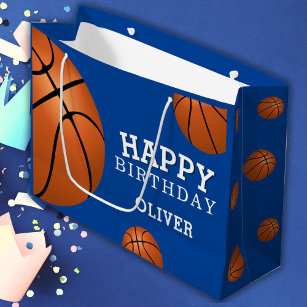Basketball Ball Sports Happy Birthday Custom Name  Large Gift Bag