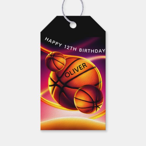 Basketball Ball Sports Happy Birthday Gift Tags
