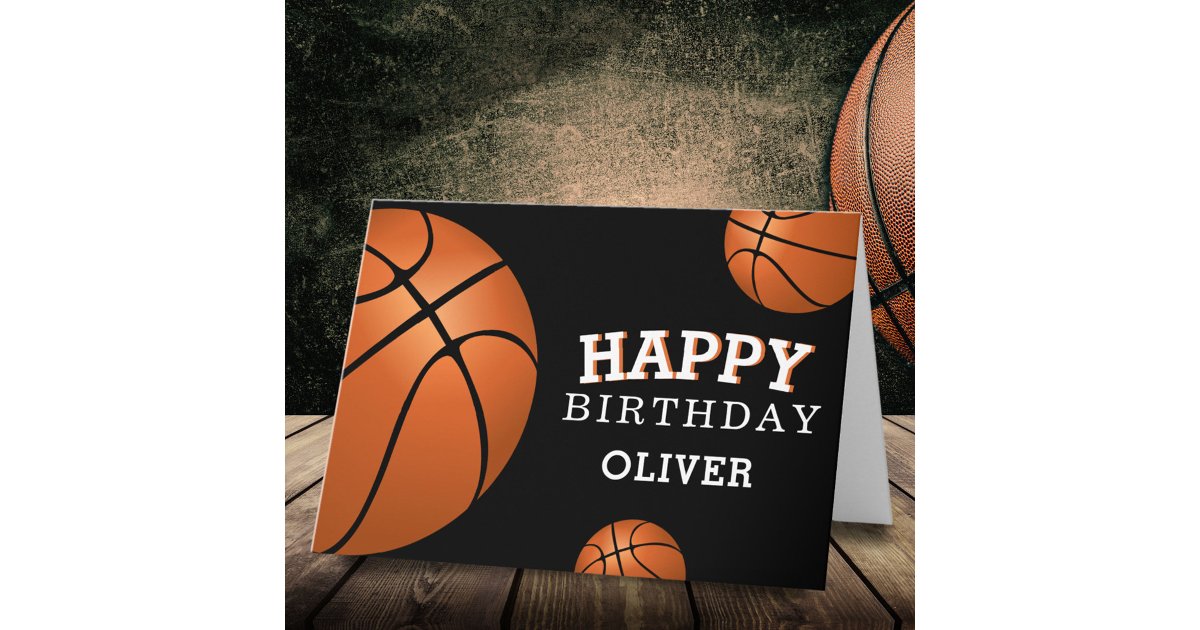 Basketball Ball Sports Happy Birthday Kids Card | Zazzle