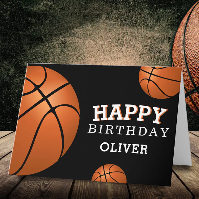 Basketball Ball Sports Happy Birthday Kids Card | Zazzle