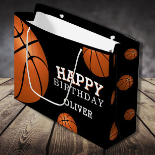Basketball Gift Bag Label Purple and Gold Basketball Birthday
