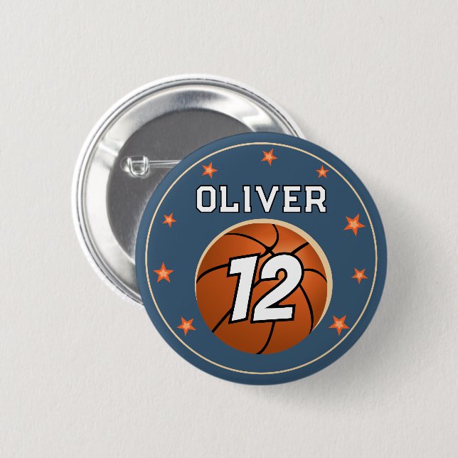 Basketball Ball Sports Happy Birthday Party Button (Front & Back)
