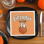 Basketball Ball Sports Happy Birthday Party Napkins<br><div class="desc">Basketball Ball Sports Happy Birthday Party Napkins. A modern personalized sports birthday celebration napkins with a basketball ball,  name and age. You can change any text on the card.</div>
