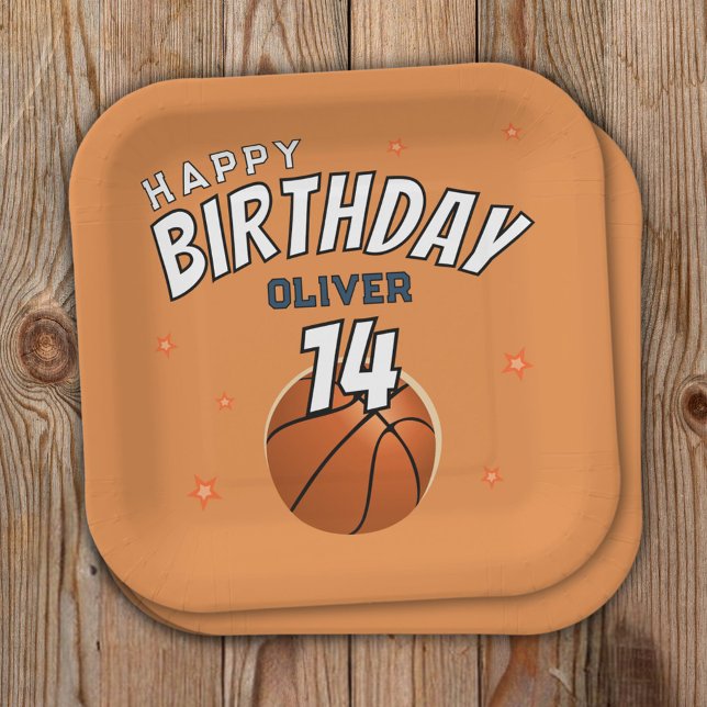 Basketball Ball Sports Happy Birthday Party Paper Plates (Creator Uploaded)