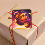 Basketball Ball Sports Happy Birthday Square Sticker<br><div class="desc">Personalized Basketball Ball Vivid Sports Happy Birthday Stickers. This modern design has a basketball ball on a vivid and vibrant background. The basketball theme makes it perfect for a basketball fan's birthday. Add your name and age.</div>