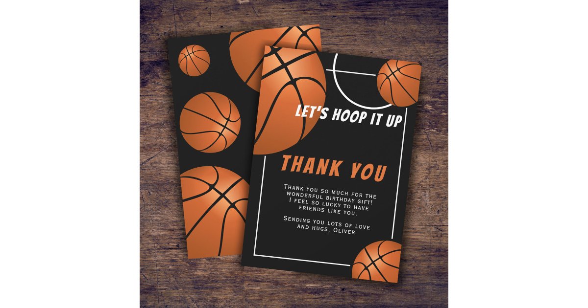 Basketball Ball Sports Kids Birthday Thank You Card | Zazzle