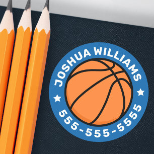 Basketball ball sports name phone kids blue labels