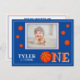 Basketball Ball Sports One 1st Birthday Photo Invitation Postcard