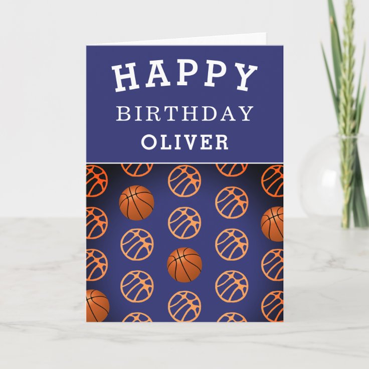 Basketball Ball Sports Pattern Happy Birthday Kid Card | Zazzle