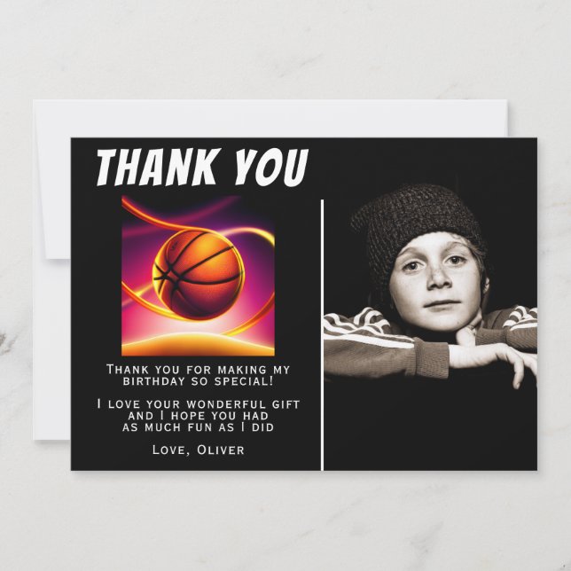 Basketball Ball Sports Photo Birthday  Thank You Card (Front)